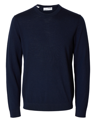 Selected - SLHTray Merino Crew Strik - Navy Blazer